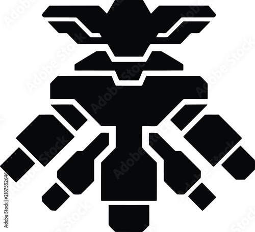 Futuristic robotic mech or drone armor silhouette icon isolated on white background