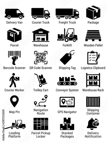 Warehouse logistics and shipping delivery icon set