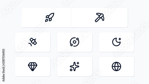 Space Mining Asteroid Resource Mineral Exploration Space 8 Vector Icon Set Isolated Background