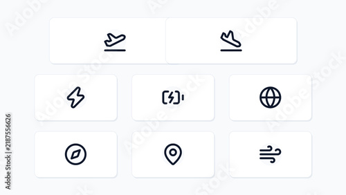 Electric Aviation eVTOL Air Taxi Urban Air Mobility 8 Vector Icon Set Isolated Background