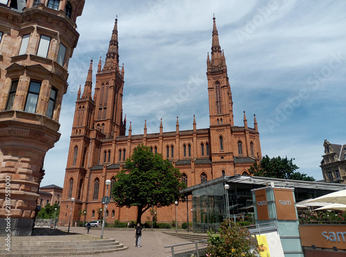 Marktkirche and sam city museum pavilion in Wiesbaden, Germany
