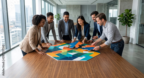 Business Teamwork Collaboration and Strategic Problem Solving Concept