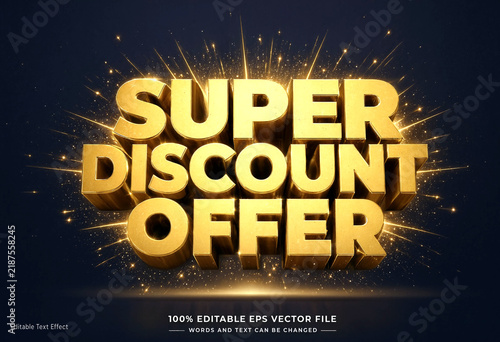 Stunning golden super discount offer text effect with sparkles and explosion design