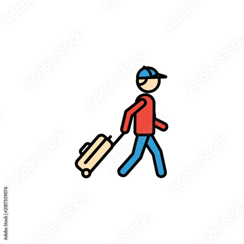 Traveler Walking with Luggage Icon on Transparent Background