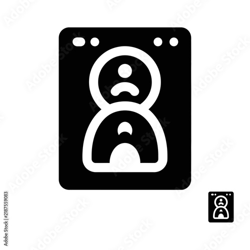 User profile with sad face and child icon, solid black glyph, isolated on transparent background