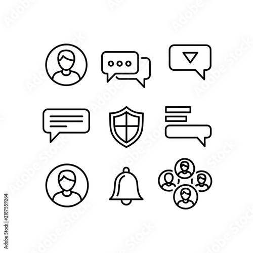 Set of Nine Minimalist Line Art Social Media Communication Icons
