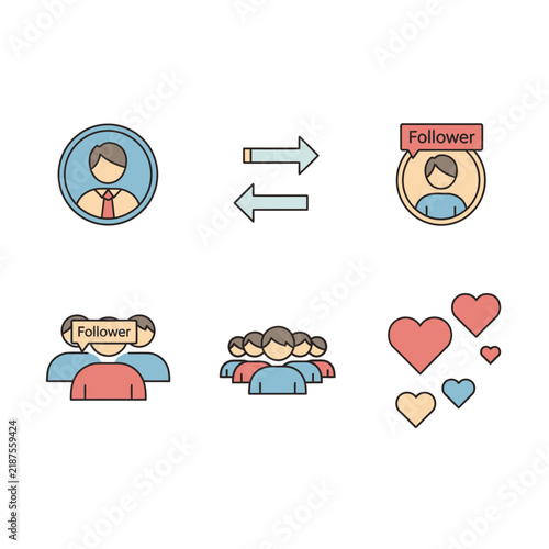 Social Media Icons Set for Follower Engagement and Likes