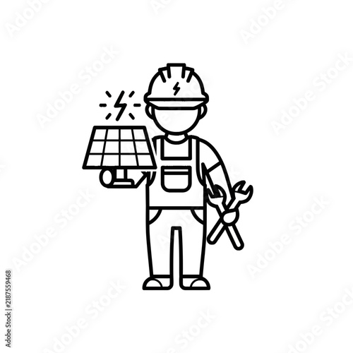 Solar Panel Technician Icon: Renewable Energy Worker with Tools