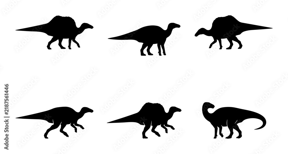 Obraz premium Dinosaur Silhouettes Collection: Prehistoric Reptile Icons, Jurassic Creatures, Ancient Wildlife Vector Set