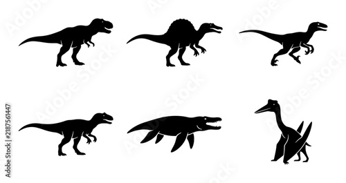 Bild auf Leinwand Dinosaur Silhouettes Collection: Prehistoric Reptiles, Jurassic Icons, Ancient C