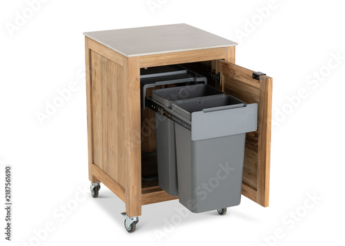 Quadro su tela Wooden outdoor kitchen cabinet trolley with built-in pull-out double trash can i