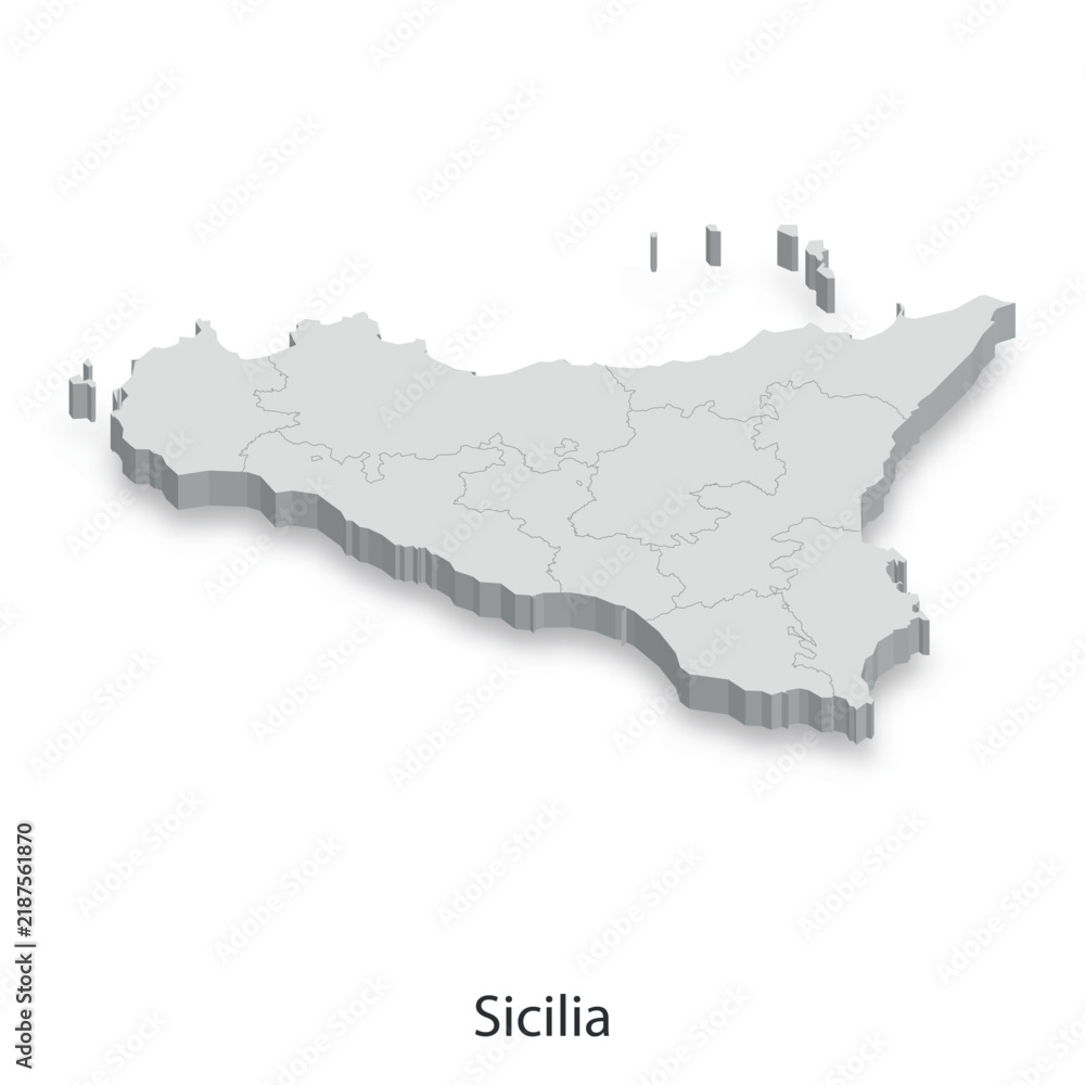 Fototapeta premium 3D Map of Sicily, Italy - Detailed Topography and Provinces