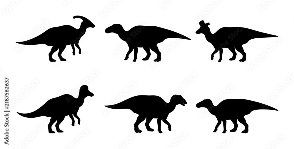 Obraz premium Dinosaur Silhouettes Collection: Prehistoric Creatures, Jurassic Icons, Vector Set