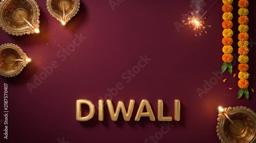 Rich Maroon Diwali Background with Brass Diya Lamps and Sparkler