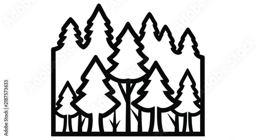 Forest landscape in a rectangular frame line icon