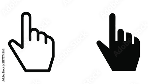 Hand pointer finger icons in outline and solid vector design styles with click icon