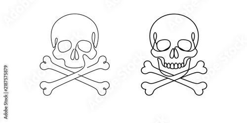 Quadro su tela Two intricately detailed black and white illustrations depict skulls and crossbones symbolizing danger poison mortality and the fragility of life against a simple