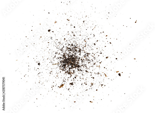 Fotografie Top view scattered fertile garden soil compost dirt isolated on transparent back