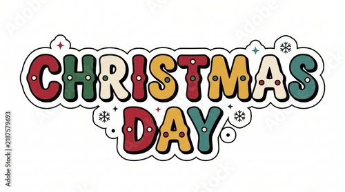 Colorful christmas day text design with snowflake decorations for holiday greeting cards and festive party banners