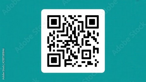Tapety artystyczne Black and white QR code centered on a solid turquoise background with copy space