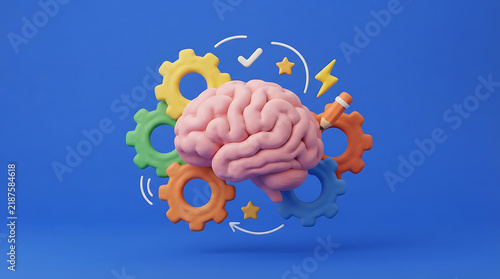 Colorful 3d brain illustration with abstract swirling lines and connections