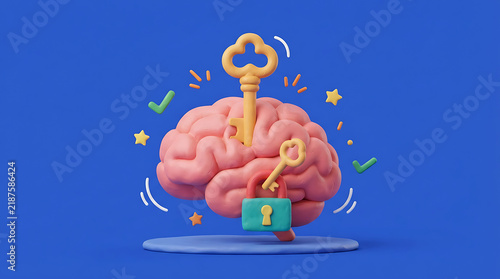Creative brain illustration with colorful abstract elements and upward growth arrows