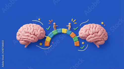 3d illustration of human brain connected by neural network with glowing synapses