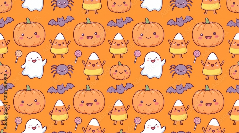 Fototapeta premium Halloween themed pattern featuring pumpkins autumnal candycorn