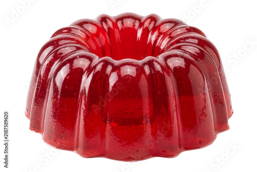 Fotografie Glossy red gelatin dessert in a fluted ring mold shape