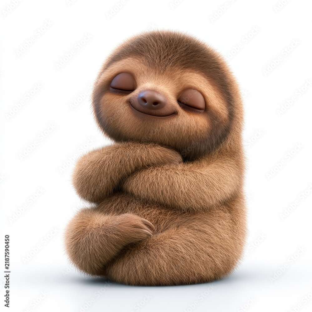 Fototapeta premium Adorable Sloth Character Hugging Itself in a Cozy Soft-Focus Environment