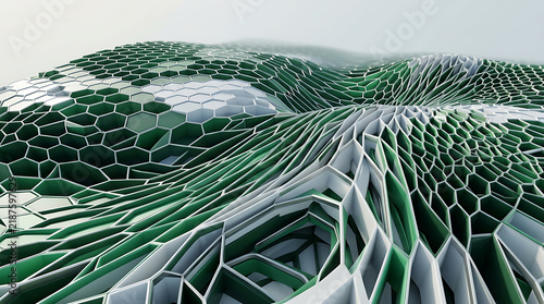 Abstract geometric surface with hexagonal and pentagonal pattern design transparent background
