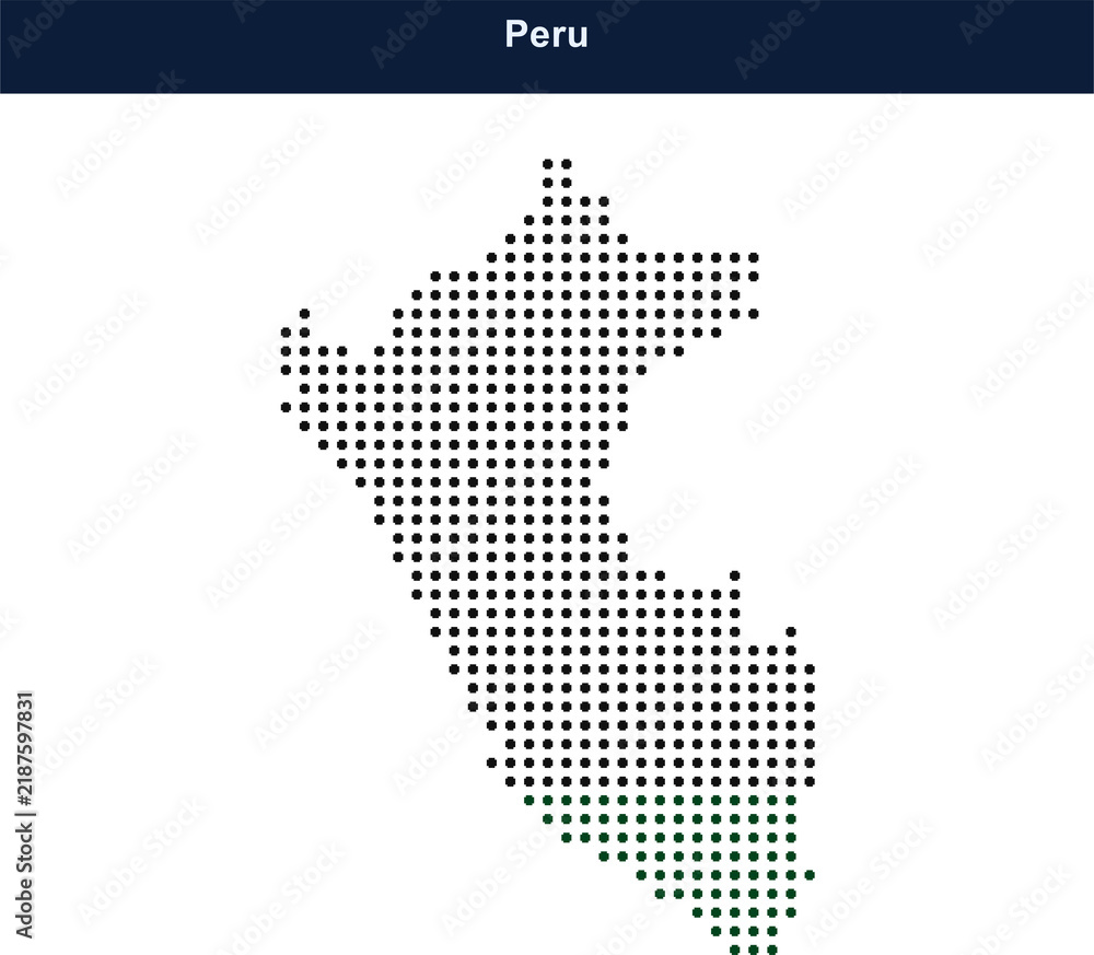 Obraz premium Map of peru made of small dark square dots on a clean flat surface