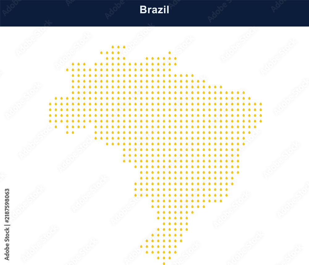 Fototapeta premium Abstract yellow dot map of brazil made of small circles on a simple dark background
