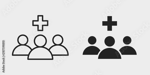 Healthcare Team Icon represents doctors, medical staff, teamwork, and patient care with editable outline and fill vector illustrations.