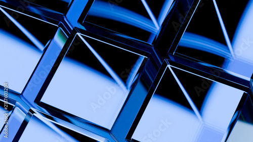 Obraz na płótnie Glowing Blue Square Panel Background, 3D Render