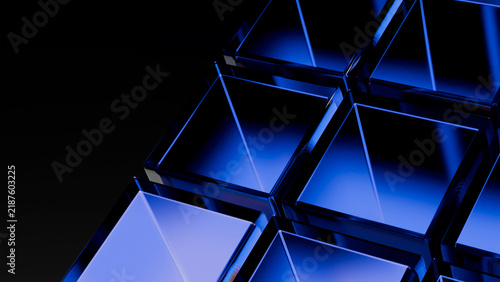 Obraz na płótnie Futuristic Blue Square Tile Background, Dark Sci-Fi Design
