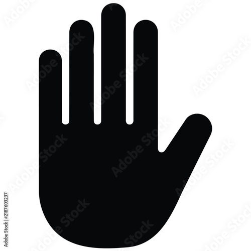 Stop hand gesture black silhouette icon represents warning barrier protection and security.