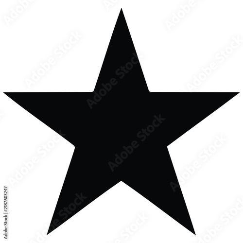 Symmetrical five pointed black star vector shape representing quality rating and success.