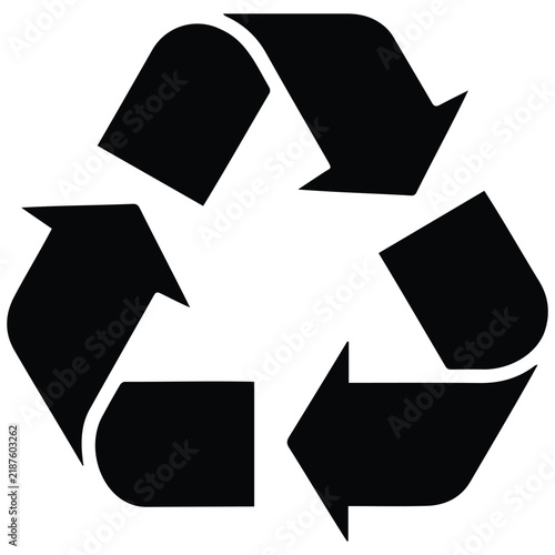 Universal recycling symbol in black silhouette style for waste management and packaging.