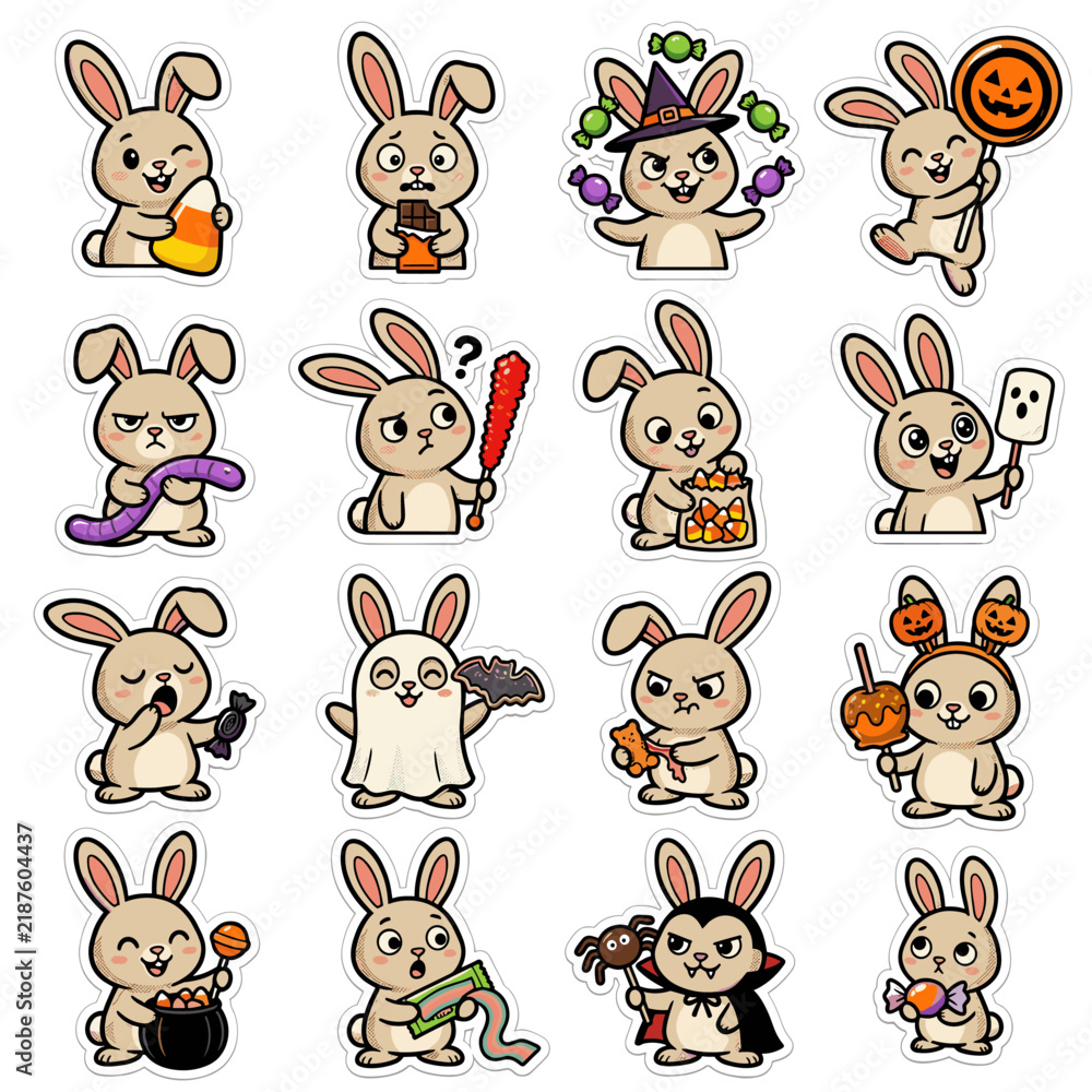 Obraz premium Cute Bunny Holding Halloween Candy
