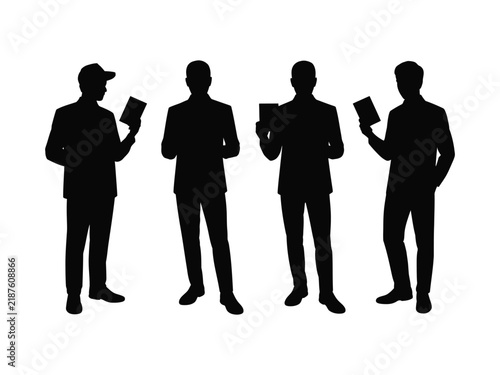 Four Men in Suits Holding Books Silhouette Illustration