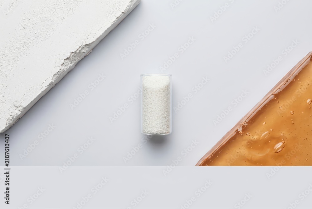 Obraz premium Sweetener concept with honey salt and powder minimal flat lay