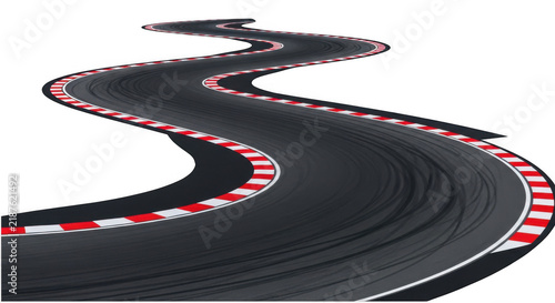 Winding race track with red curbs isolated on transparent background