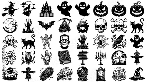 Set of various black bat silhouettes for Halloween decoration