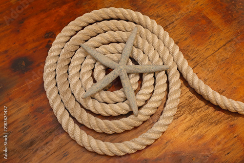 Foto Sea Star at Rope in Coil Wood Boat Deck