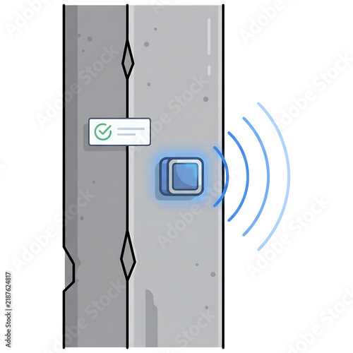 Contactless payment scanner with radio waves and success checkmark