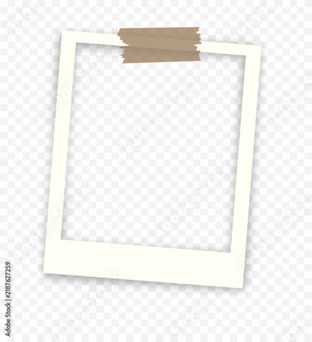 Blank polaroid photo frame with washi tape on transparent background