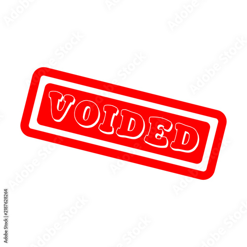 Bright red rubber stamp with the word voided written in bold white letters for official document marking