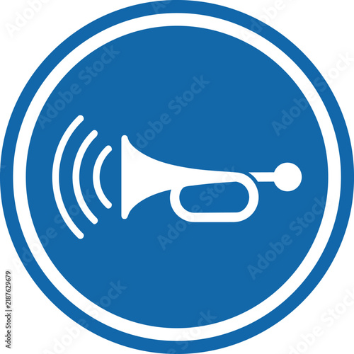 Foto Blue mandatory horn sign vector, sound signal warning icon, circular traffic not