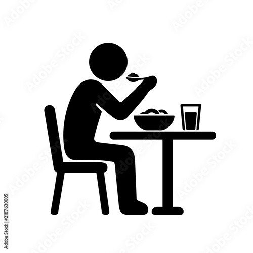 Person Sitting at Table Eating Food Icon Vector Illustration for Restaurant Dining and Pictogram Symbol